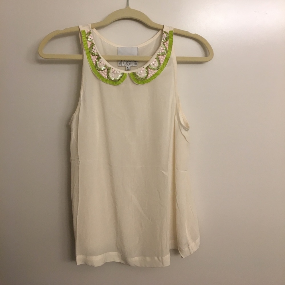 Embellished Cream Tank Top